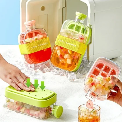 2-in-1 Ice Cube Water Bottle – Portable Press Ice Maker (500/800ml)